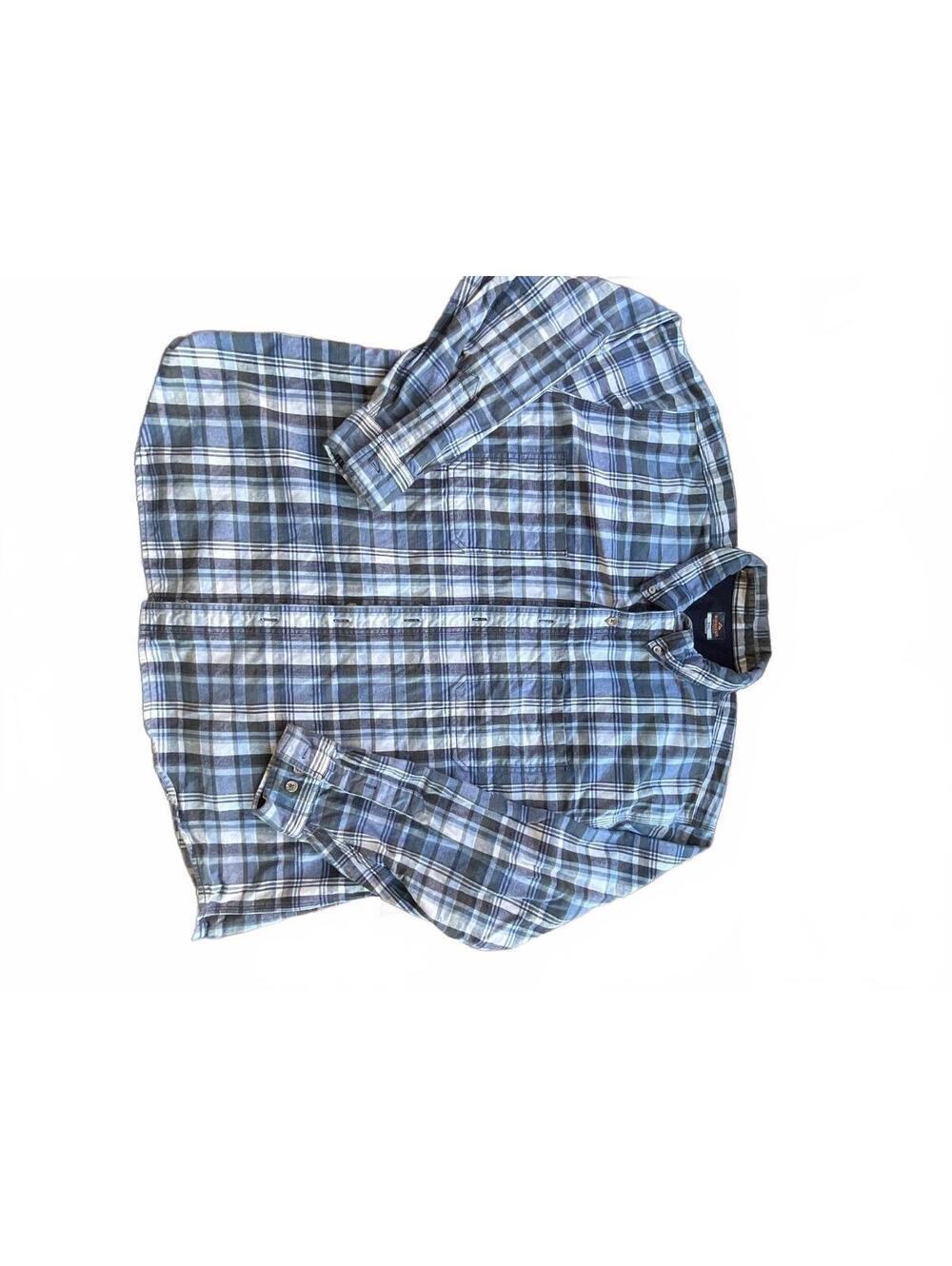 Blue plaid long sleeve button front shirt